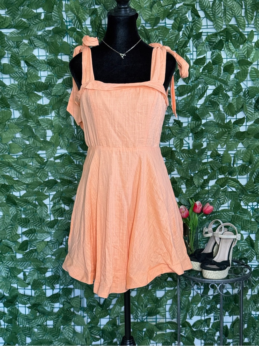 Peach Tie-Strap Mini Dress - Women's Summer Dress